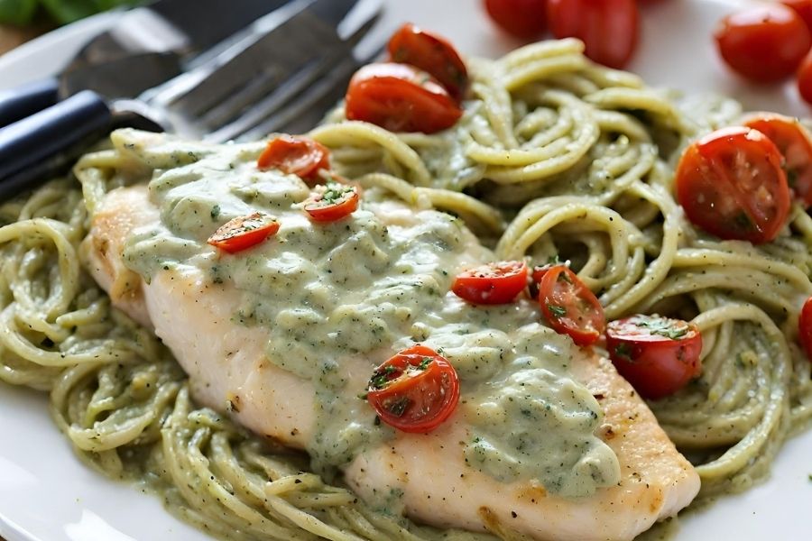 Mouthwatering Creamy Pesto Chicken with Roasted Tomatoes Recipe