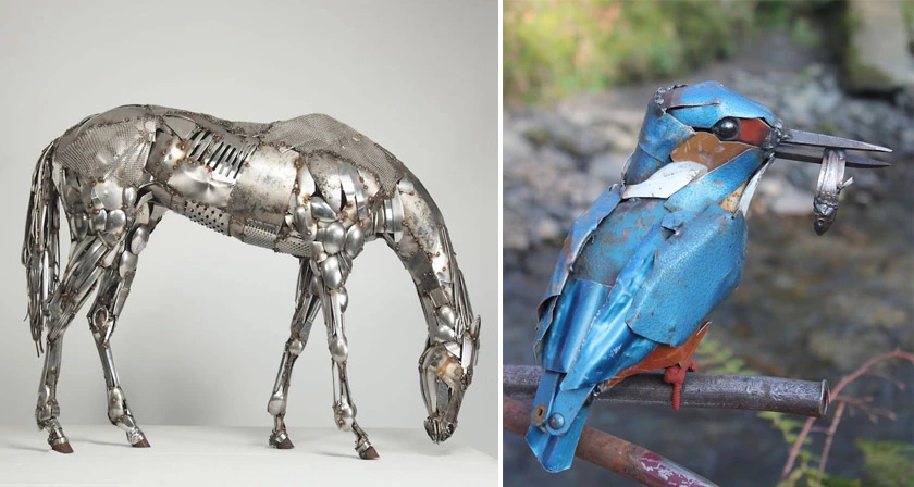 Expressive Metallic Sculptures of Animals Crafted with Dynamic Lines
