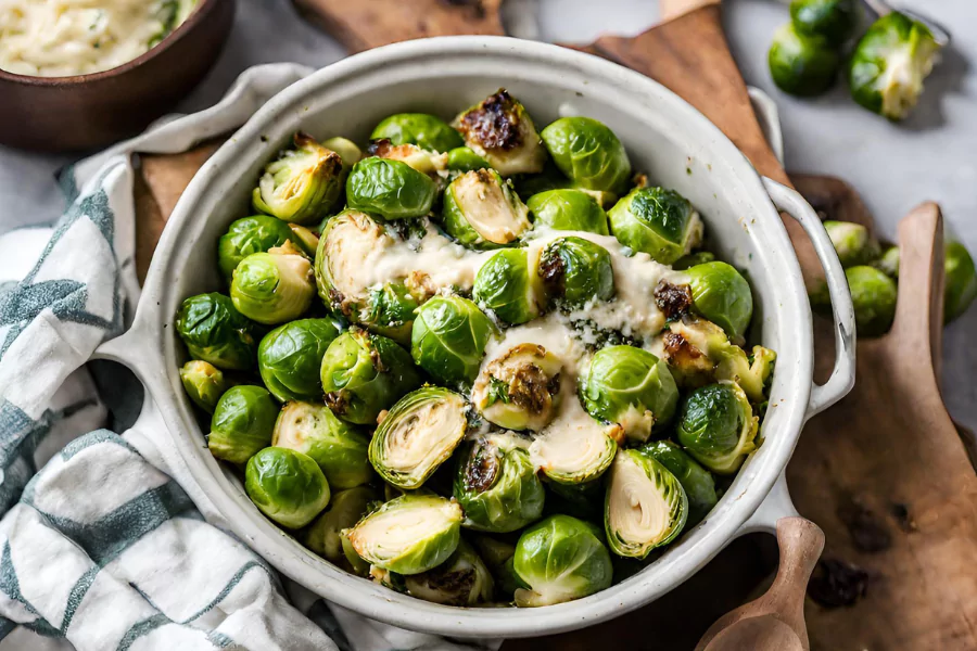Recipe Of Creamy Brussels Sprouts with Garlic Cream Cheese Parmesan Sauce!