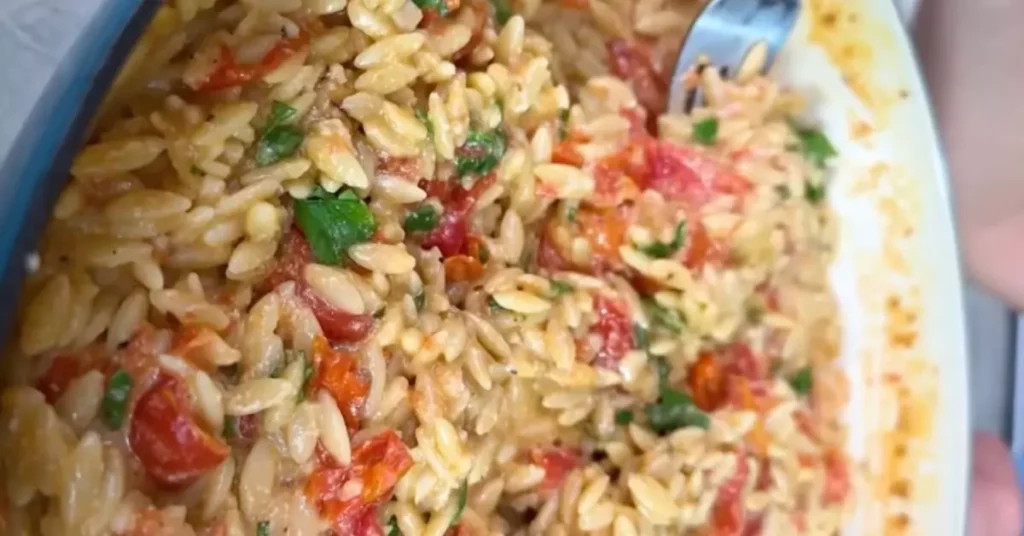 Easy and Creamy Orzo with Garlic, Parmesan, and Tomatoes Recipe